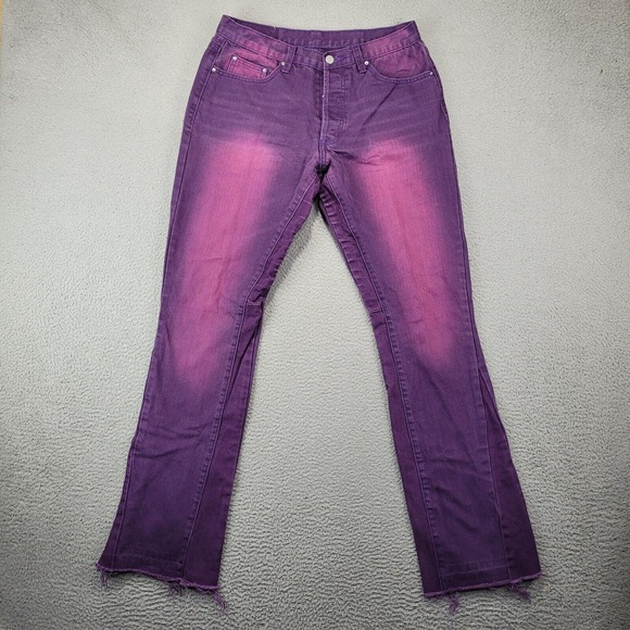 MNML Jeans Mens 31X33 Purple Flare Leg Raw Hem Streetwear Casual Denim - Picture 1 of 12